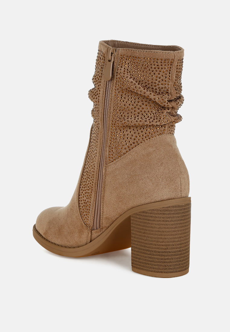 Chinar Rhinestone Studded Slouchy Ankle Boots-2