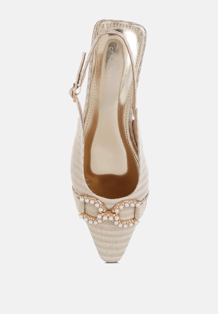 Crina Pearl-Detailed Horsebit Woven Flats-3