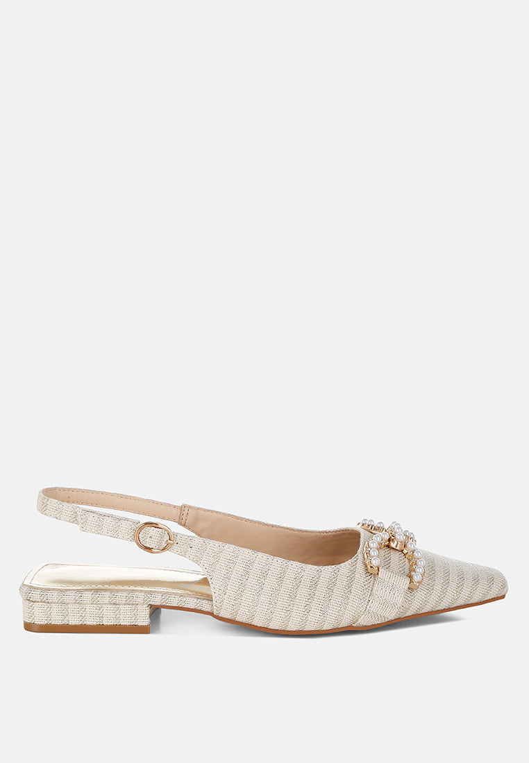 Crina Pearl-Detailed Horsebit Woven Flats-0