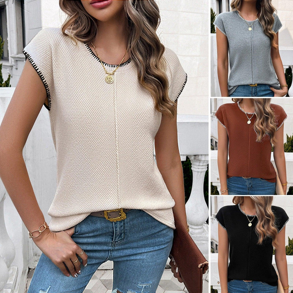 Chic Breeze Short Sleeved Sweater – Lightweight Summer Top for Trendy Women