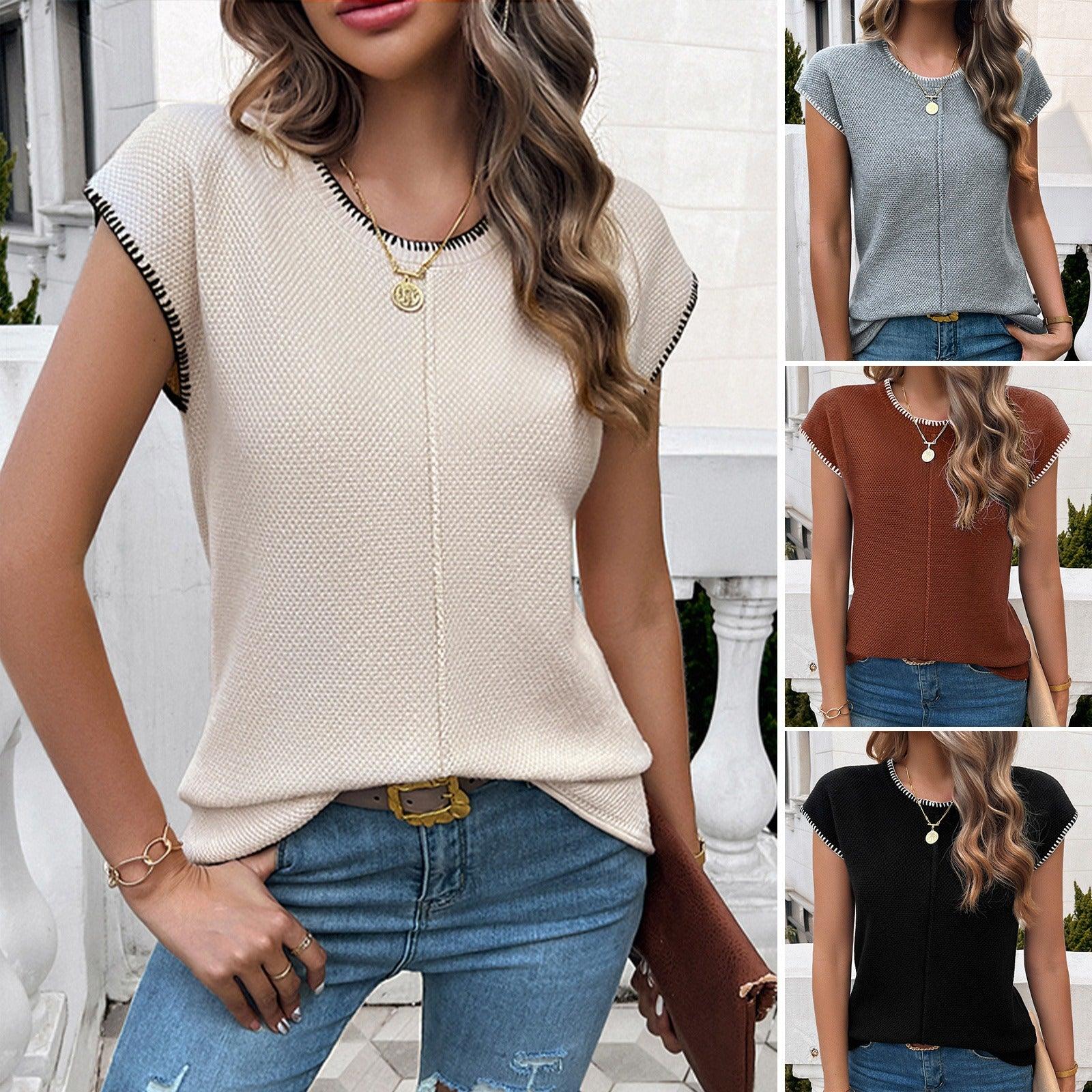 Chic Breeze Short Sleeved Sweater – Lightweight Summer Top for Trendy Women