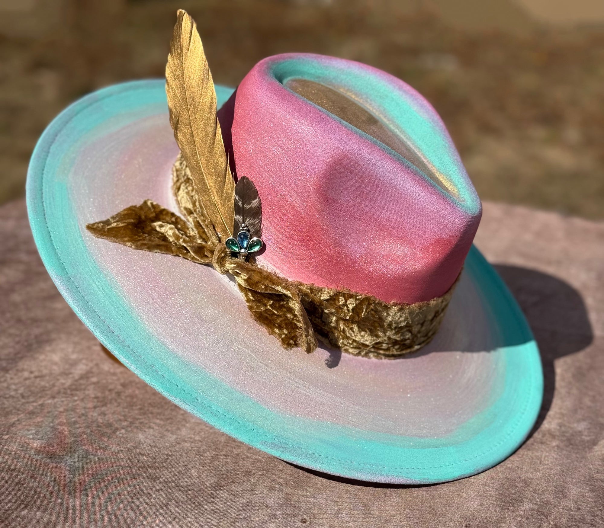 Custom handcrafted gold leaf Fedora Hat-0