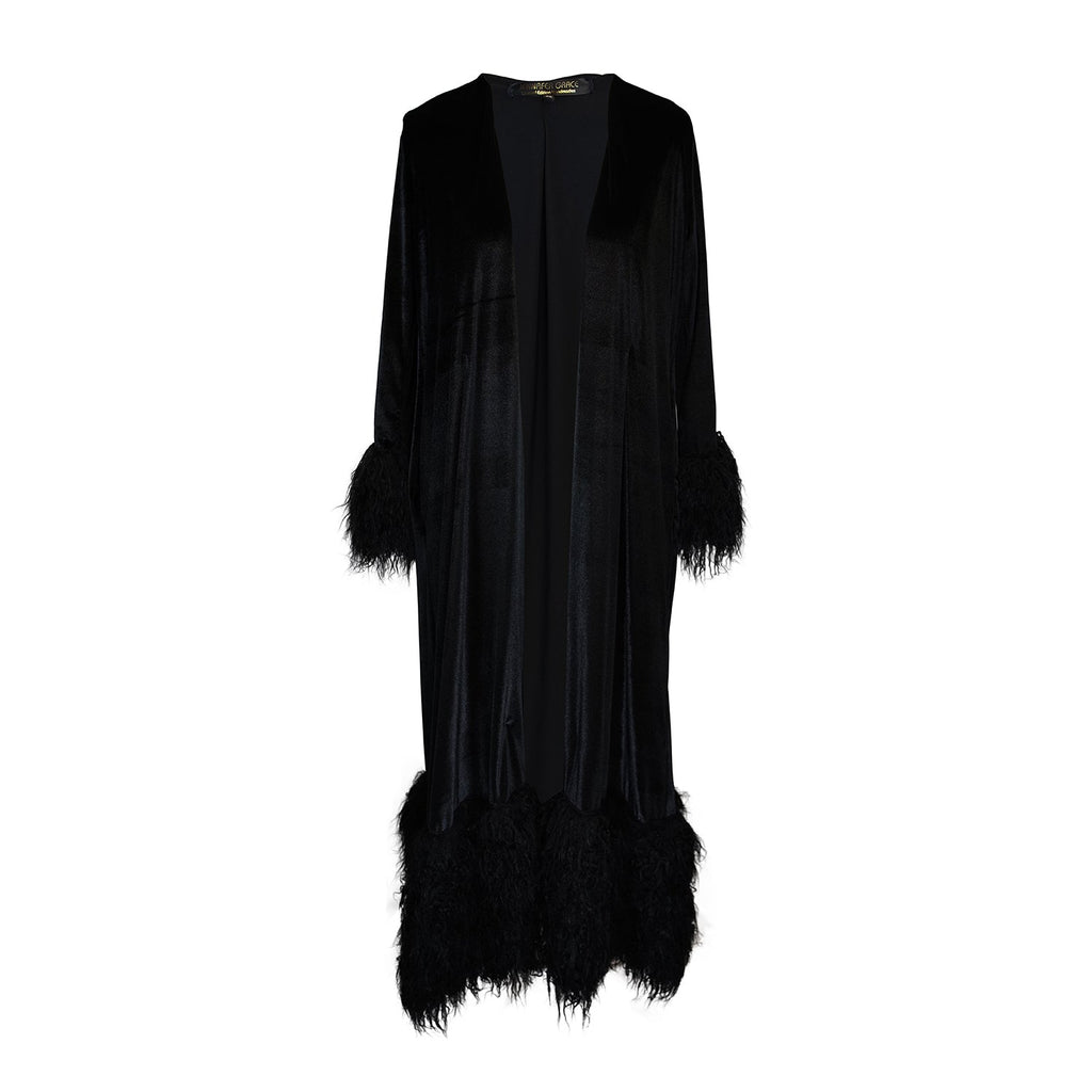 Buxom Black Velvet Faux Fur Cuff Coat