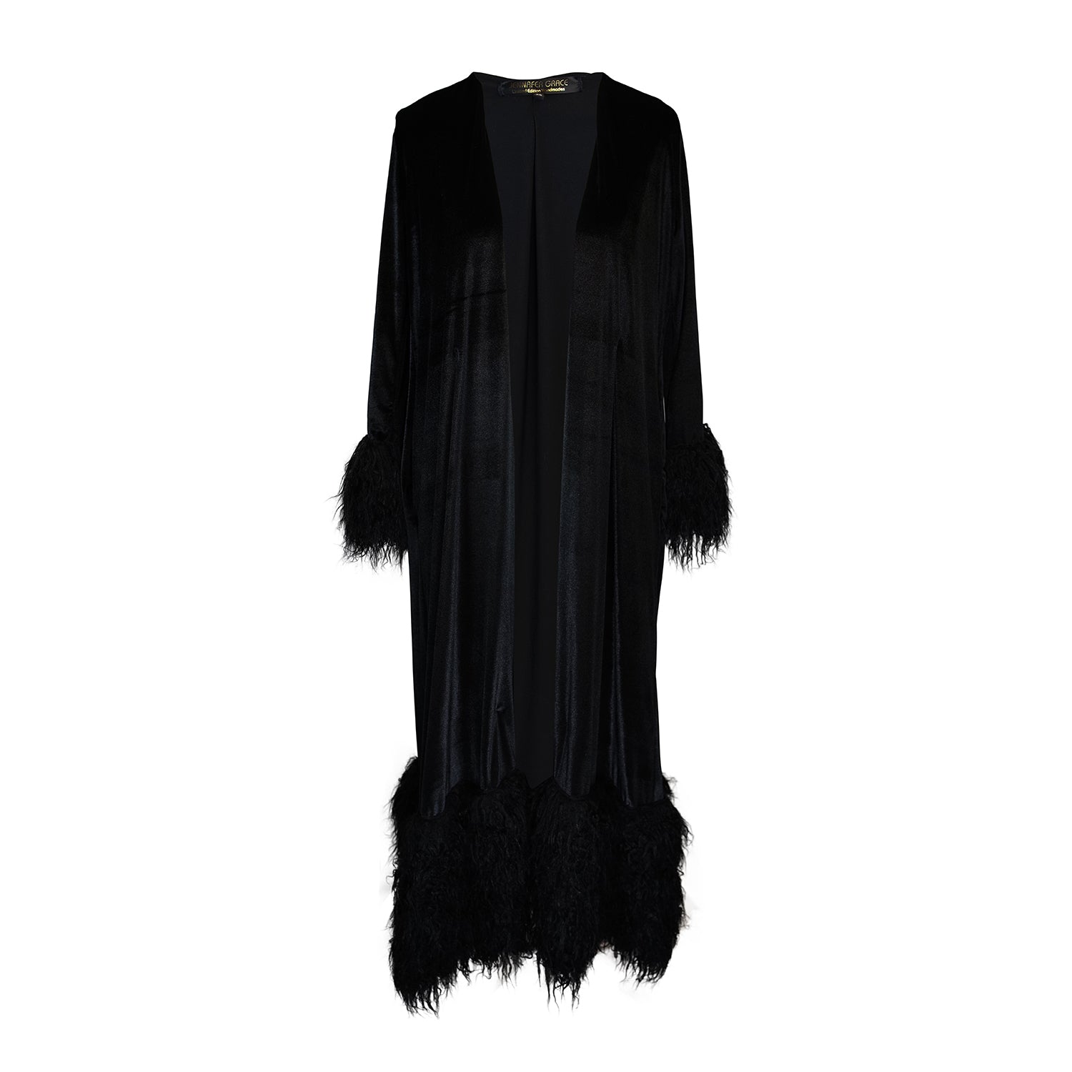 Buxom Black Velvet Faux Fur Cuff Coat