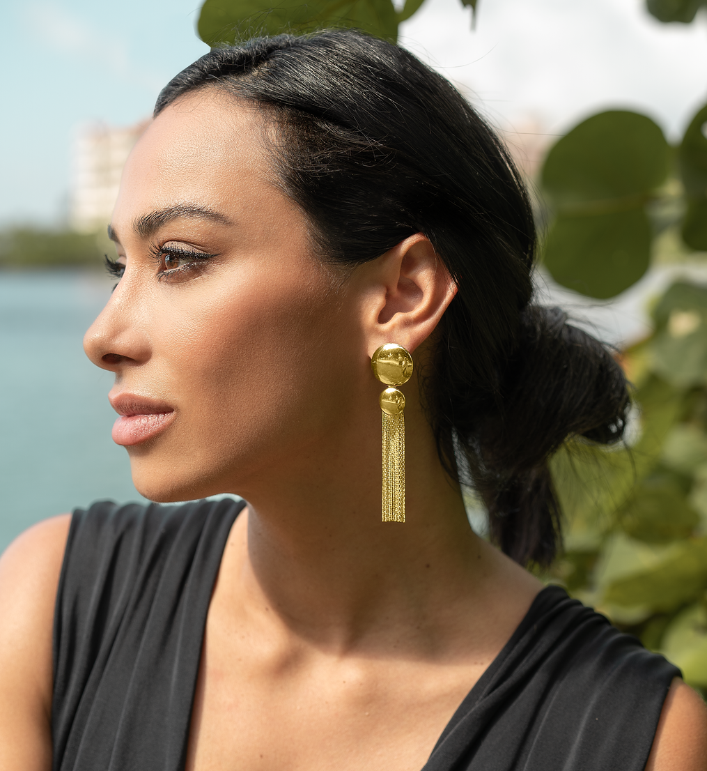 18K Gold Filled Drop Tassel Fringe Earrings-1