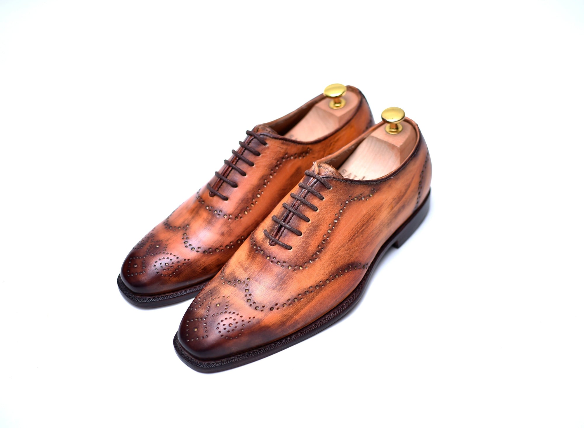 Hoskin - Caramel Wingtip Patina Shoes-0