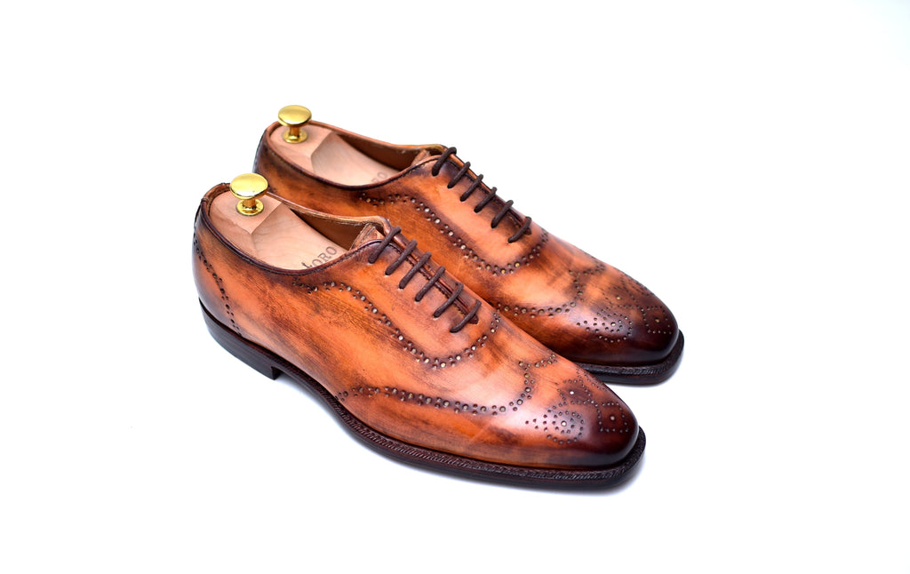 Hoskin - Caramel Wingtip Patina Shoes-1