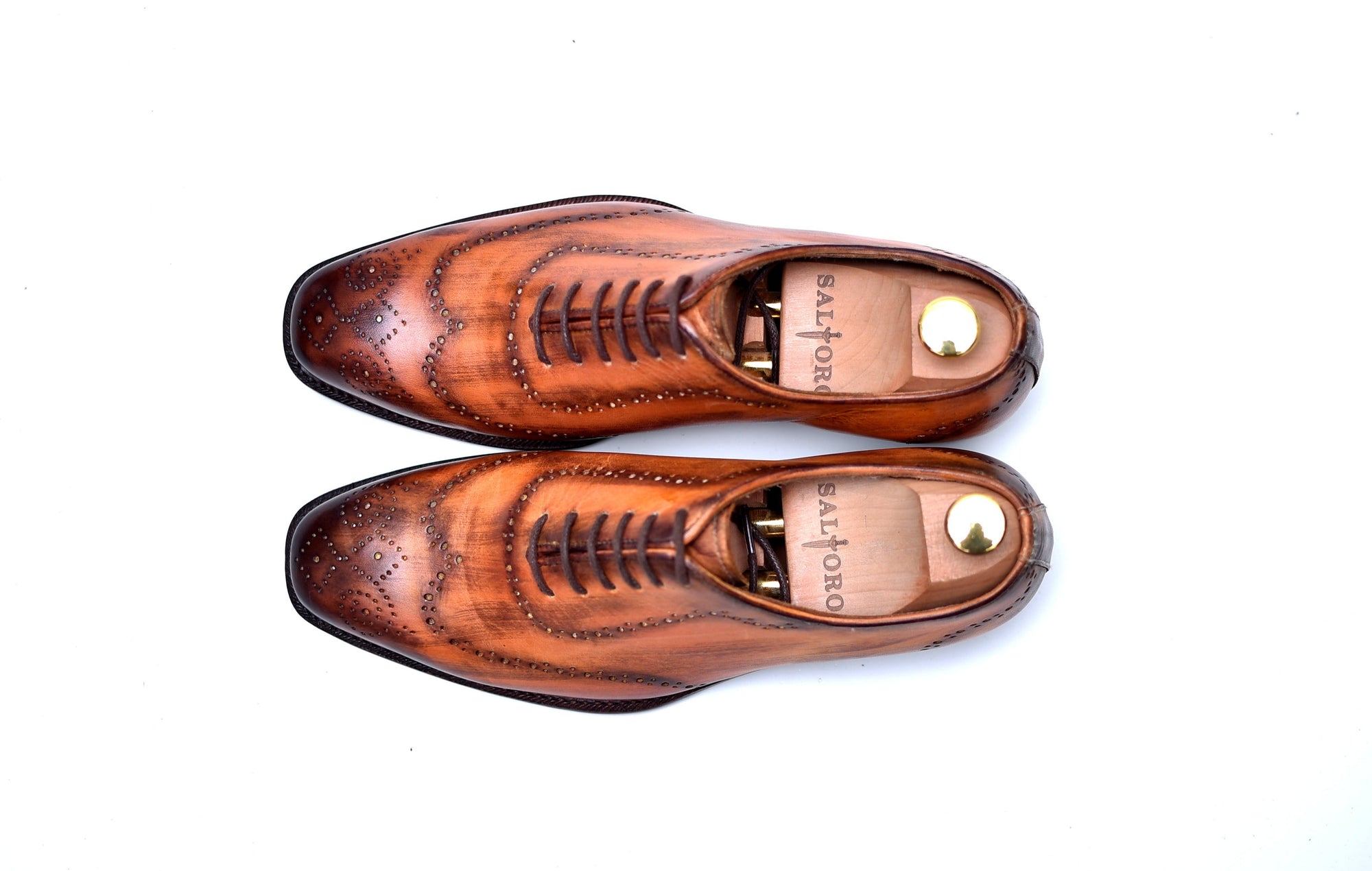 Hoskin - Caramel Wingtip Patina Shoes-2