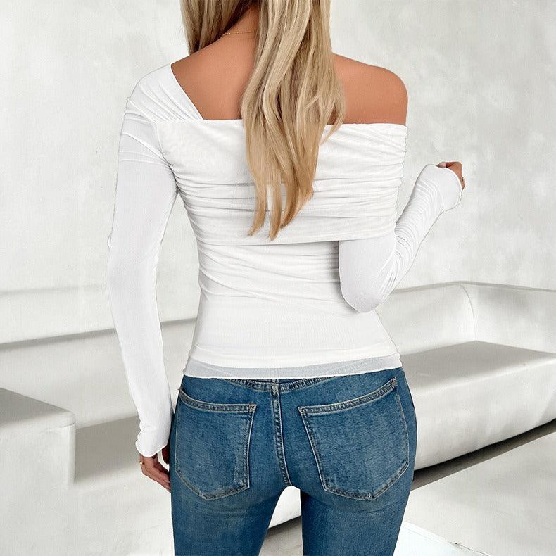 Chic Slanted Collar Mesh Top - Sexy One Shoulder Fashion Top for Women