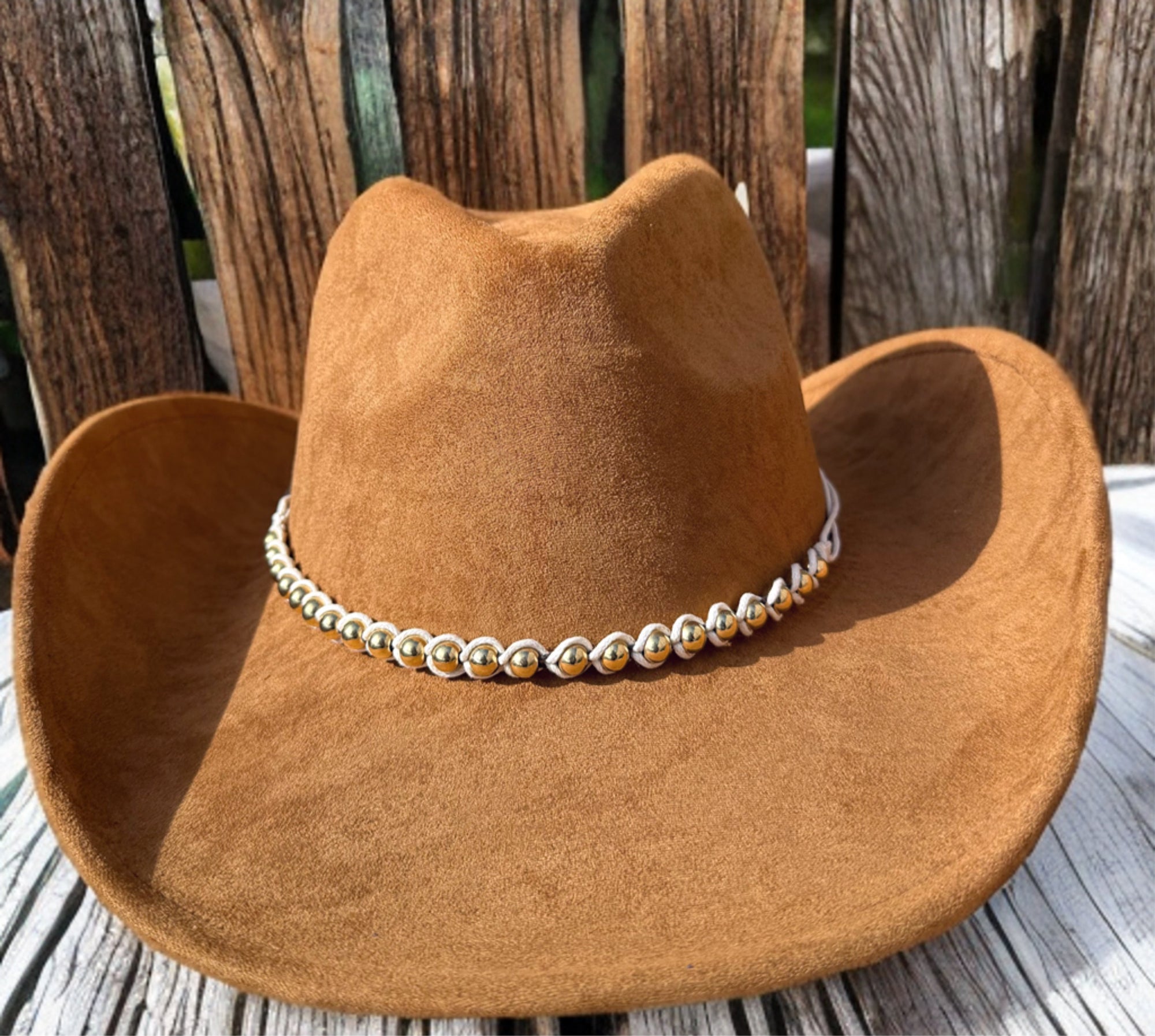 Farmhouse Suede Cowboy Hat - Brown, Classic Design, Round Shape, Adjustable Fit, Featuring Silver Chain Detail-0