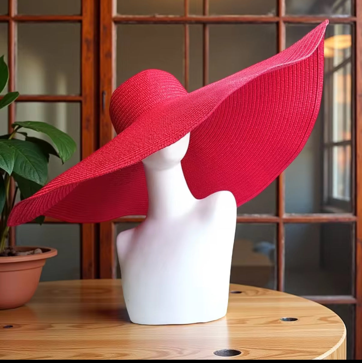 Jumbo floppy Beach hat- red-0