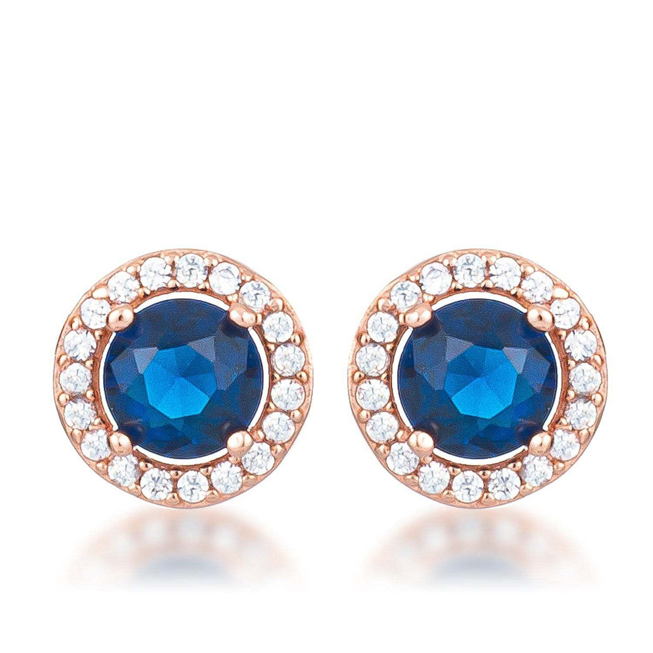 2.3Ct Rose Gold Plated Sapphire Blue CZ Halo Earrings-0
