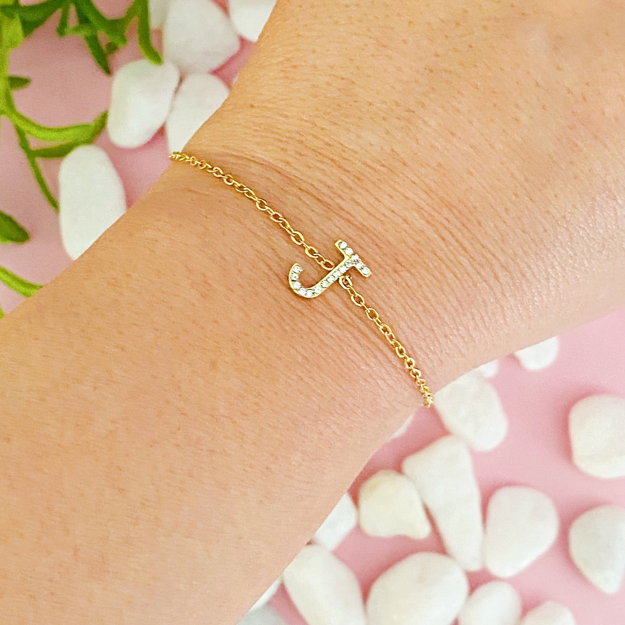 Dainty Sparkle Initial Bracelet-12