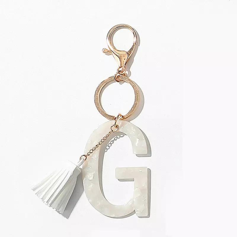 Tasseled Initial Key Chain, White-7