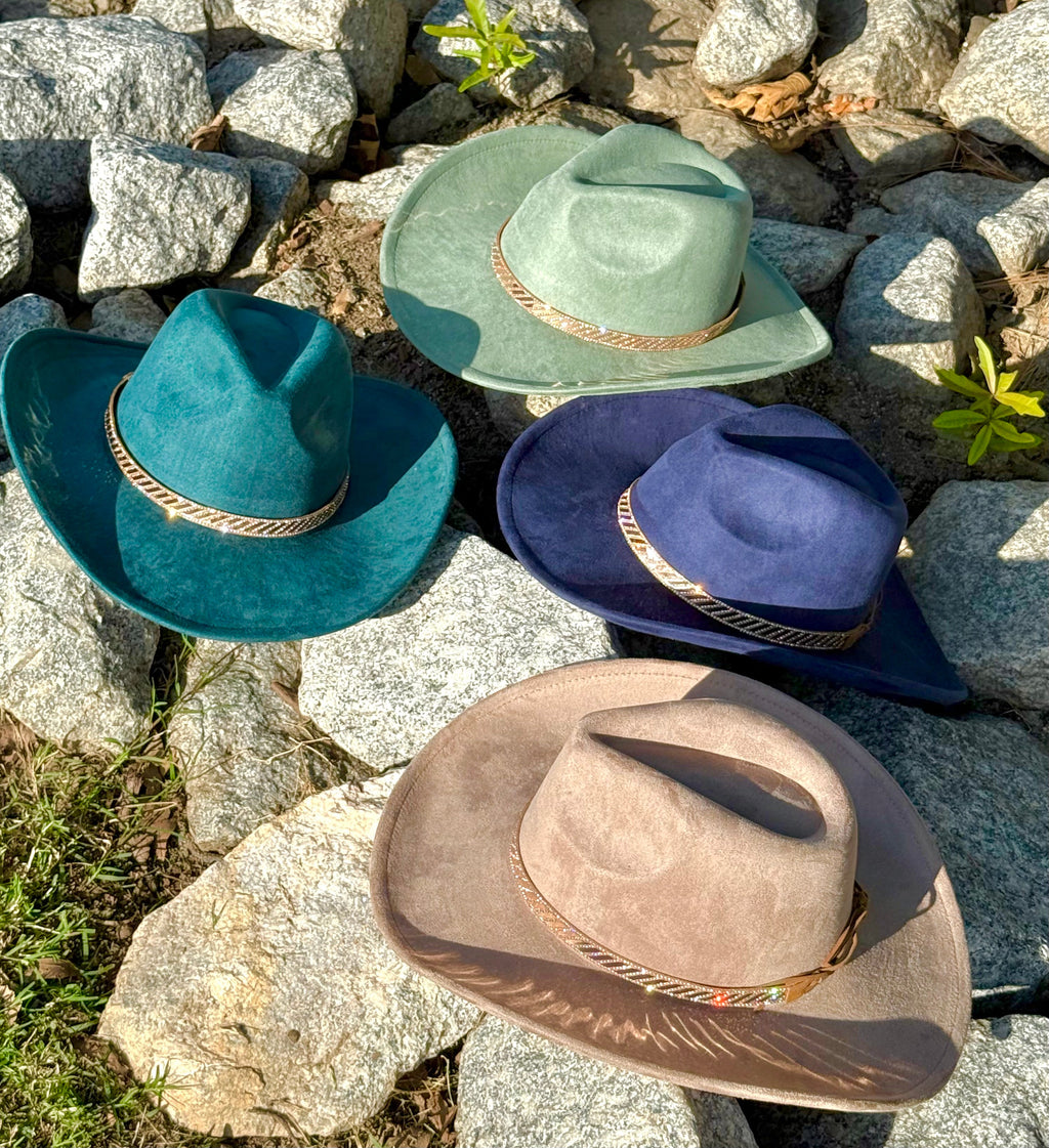 Vegan Suede Cowboy Hat, Hat with Rosegold Accessory, Hat for Burning, Cowboy Hat, Rancher Hat, Hat for customization-1