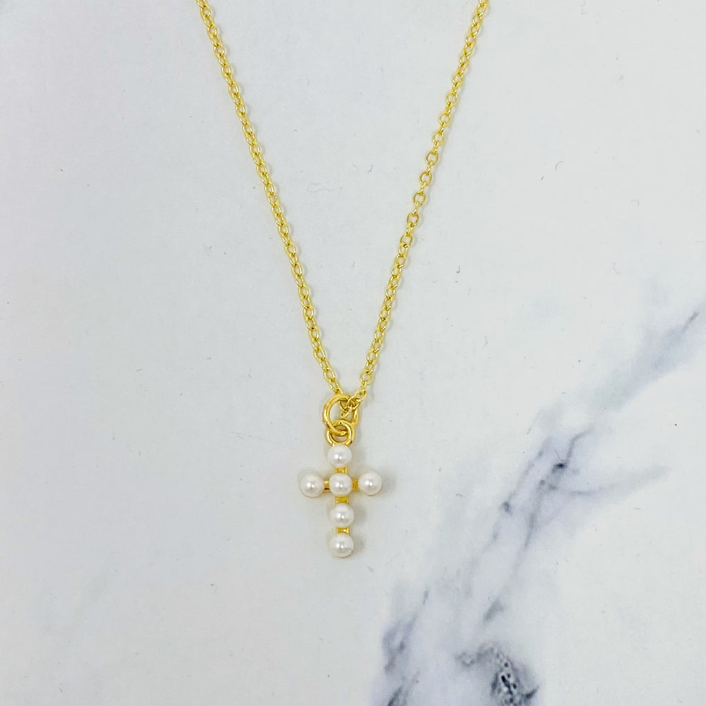 Shell Pearl Cross Necklace-0