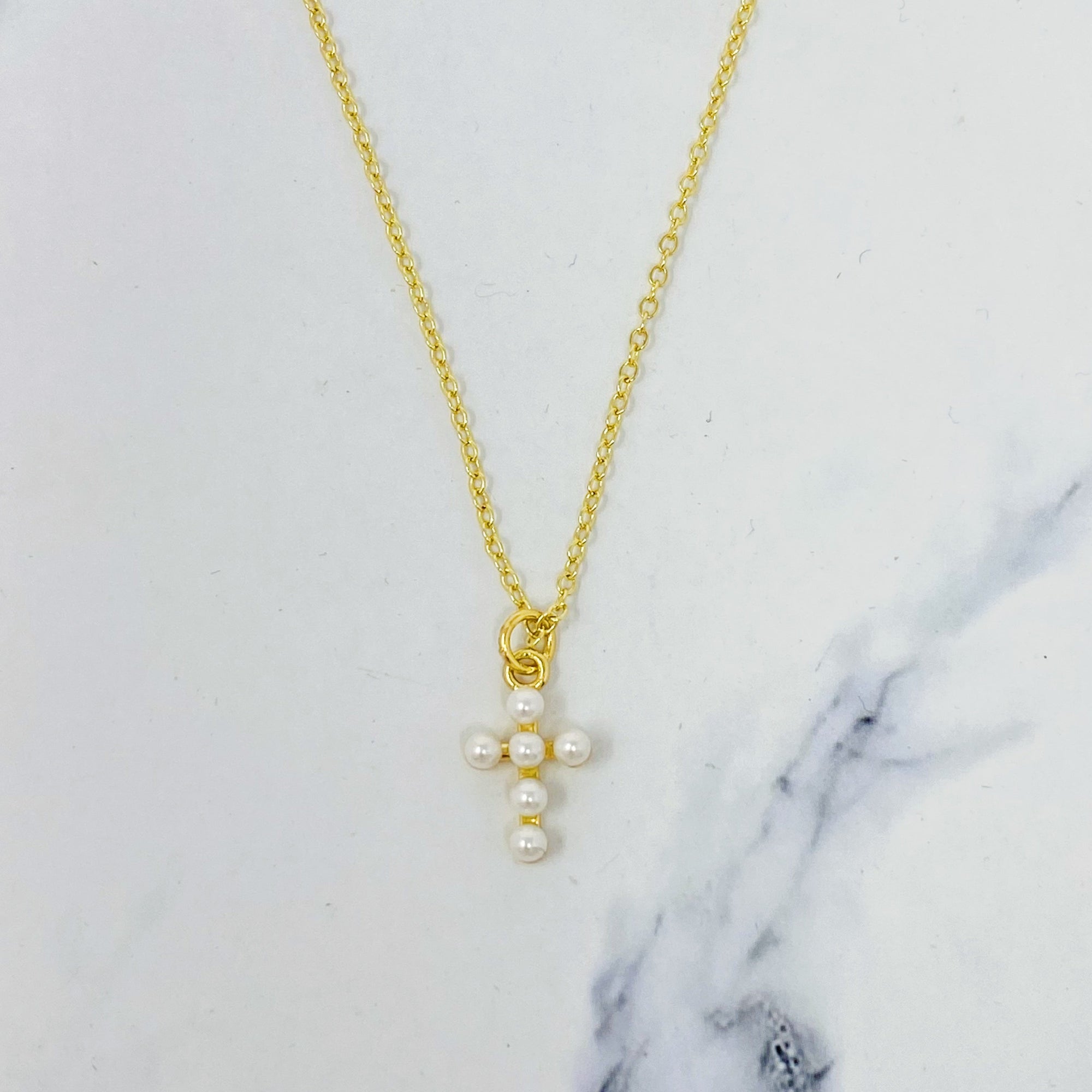 Shell Pearl Cross Necklace-0
