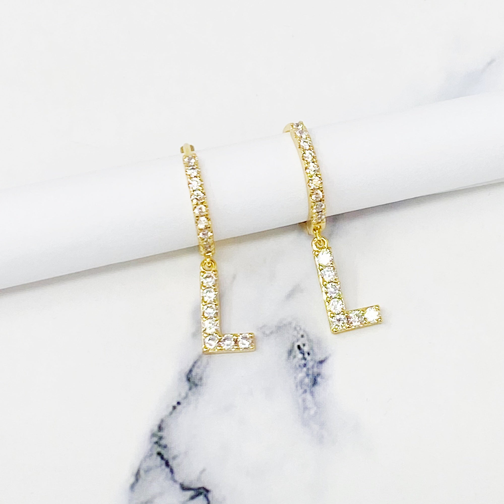 Crystal Initial Drop Earrings-14