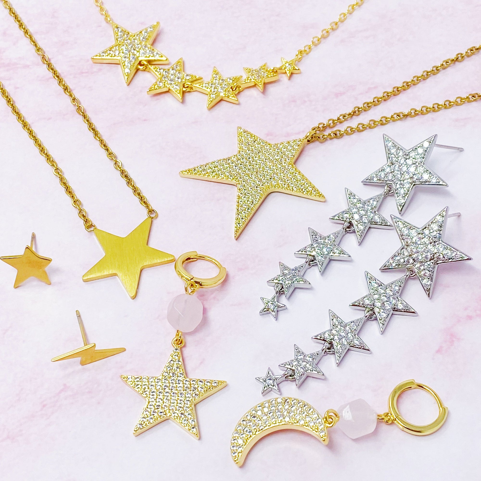 Five Stars Dangle Down Earrings-4