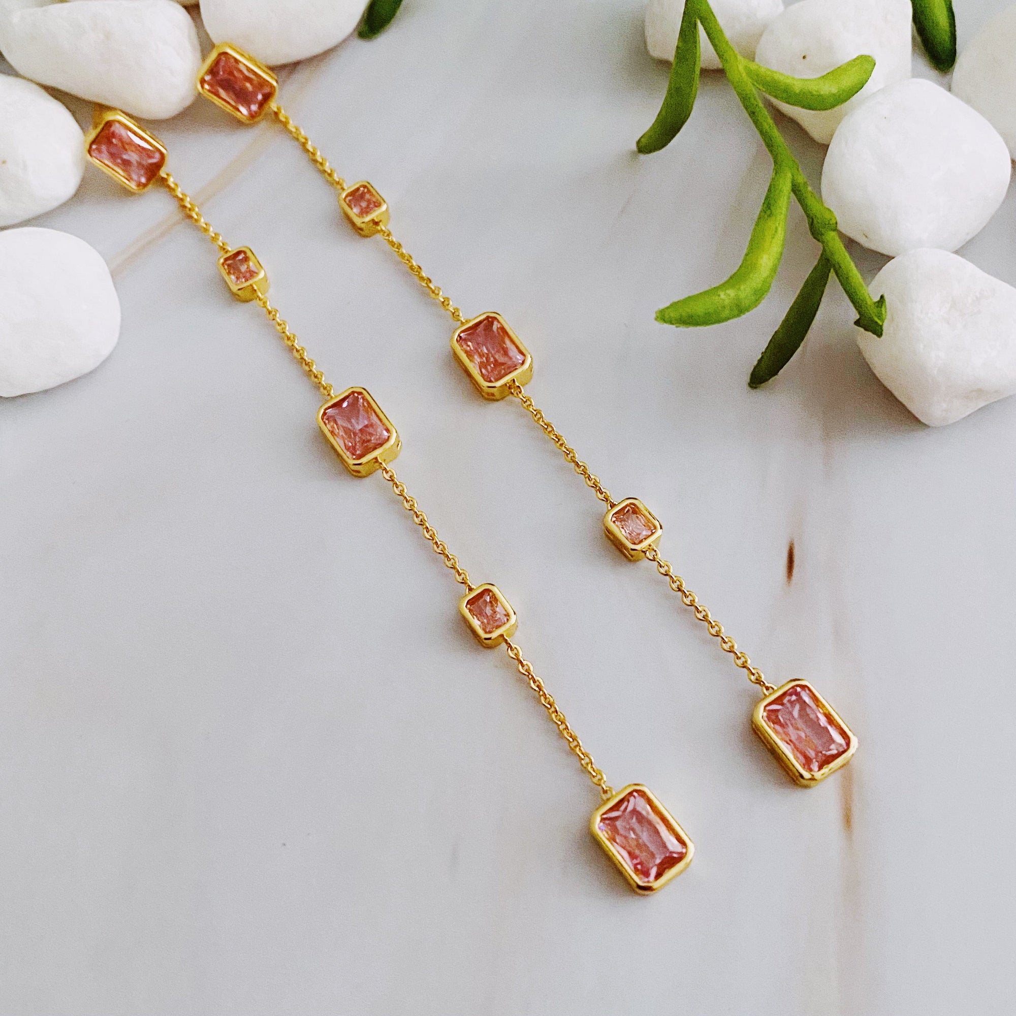 Five Stones Dangle Drop Earrings-2