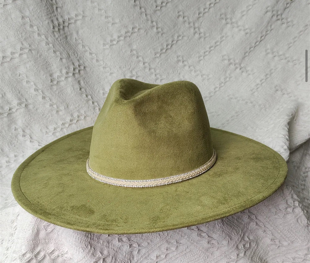 Dazzleme Suede Wide Brim Fedora Hat - Vegan Suede Material, Adjustable Straps, 10cm Brim, 12cm Height, Unisex Fashion Accessory-0