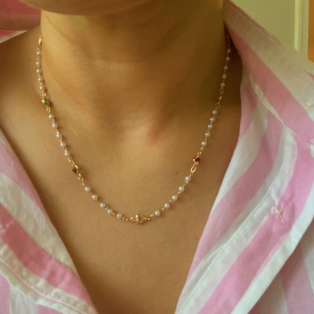 Precious Mini Heart Pearl Chain Necklace-3