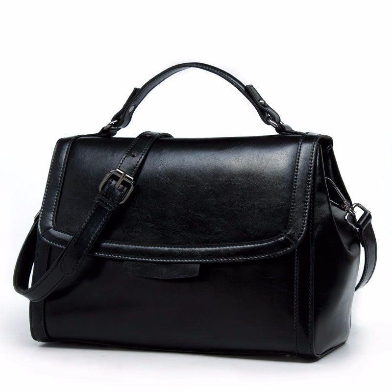 Luxury Genuine Leather Fashion Handbag for Cowgirls - Premium Black & Retro Brown