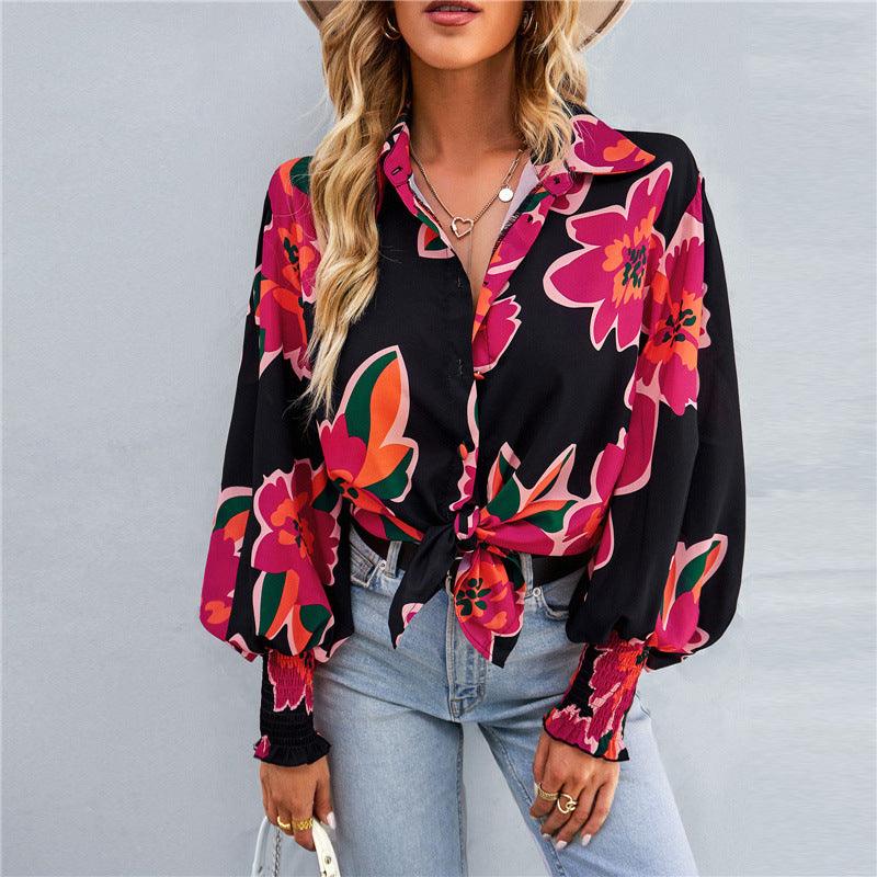 Boho Printed Lantern Sleeve Top – Relaxed Fit Casual Shirt for Country Girls