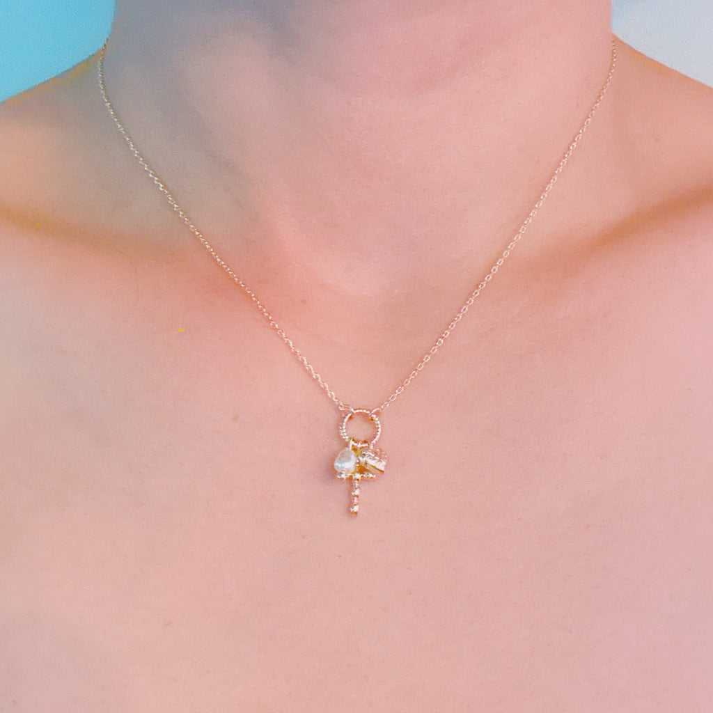 Faith & Love Charm Necklace – Gold-Tone Chain with Heart, Cross, and Pearl Charms-2