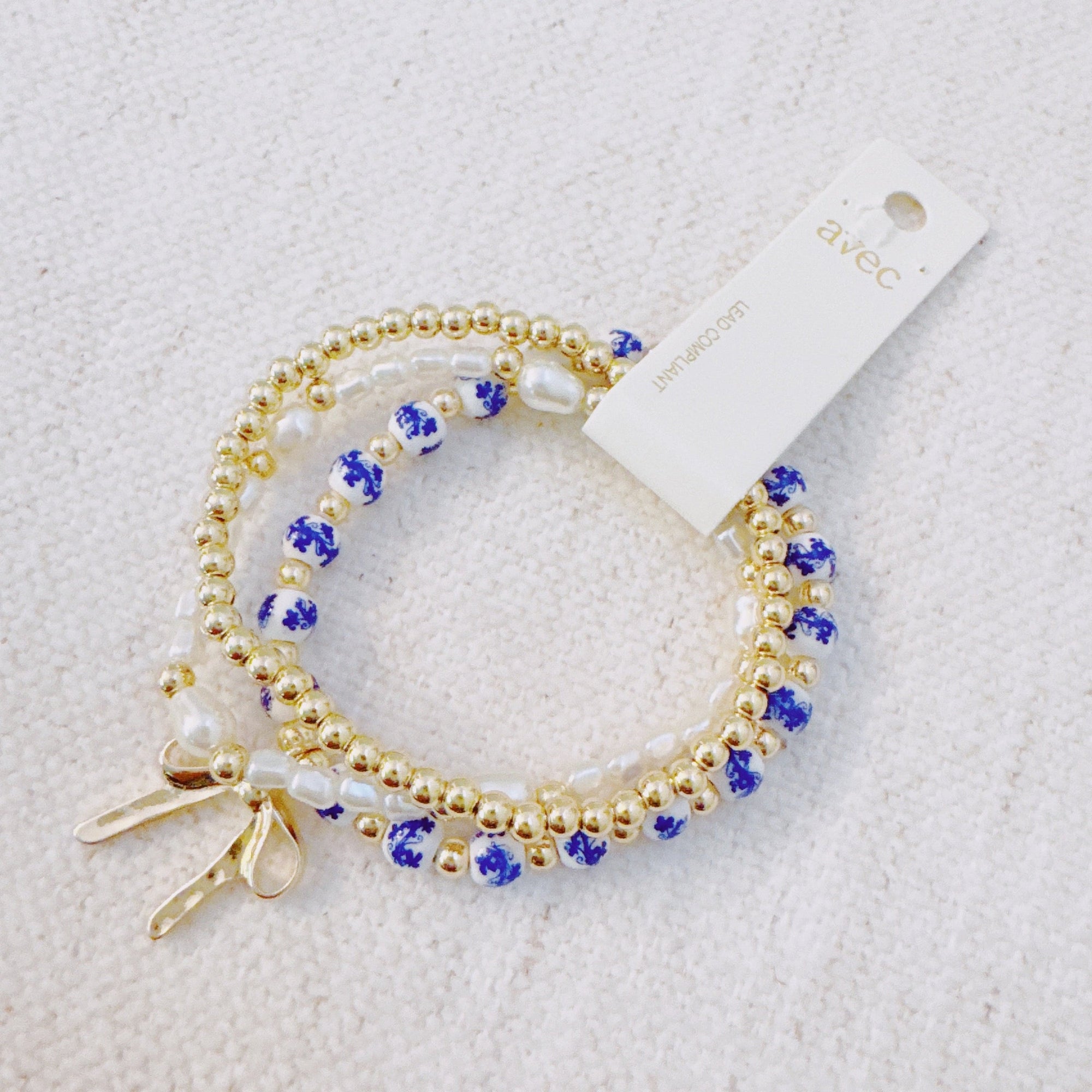 Floral Ceramic Beaded Bracelet Set – Trio of Delicate Layers-2