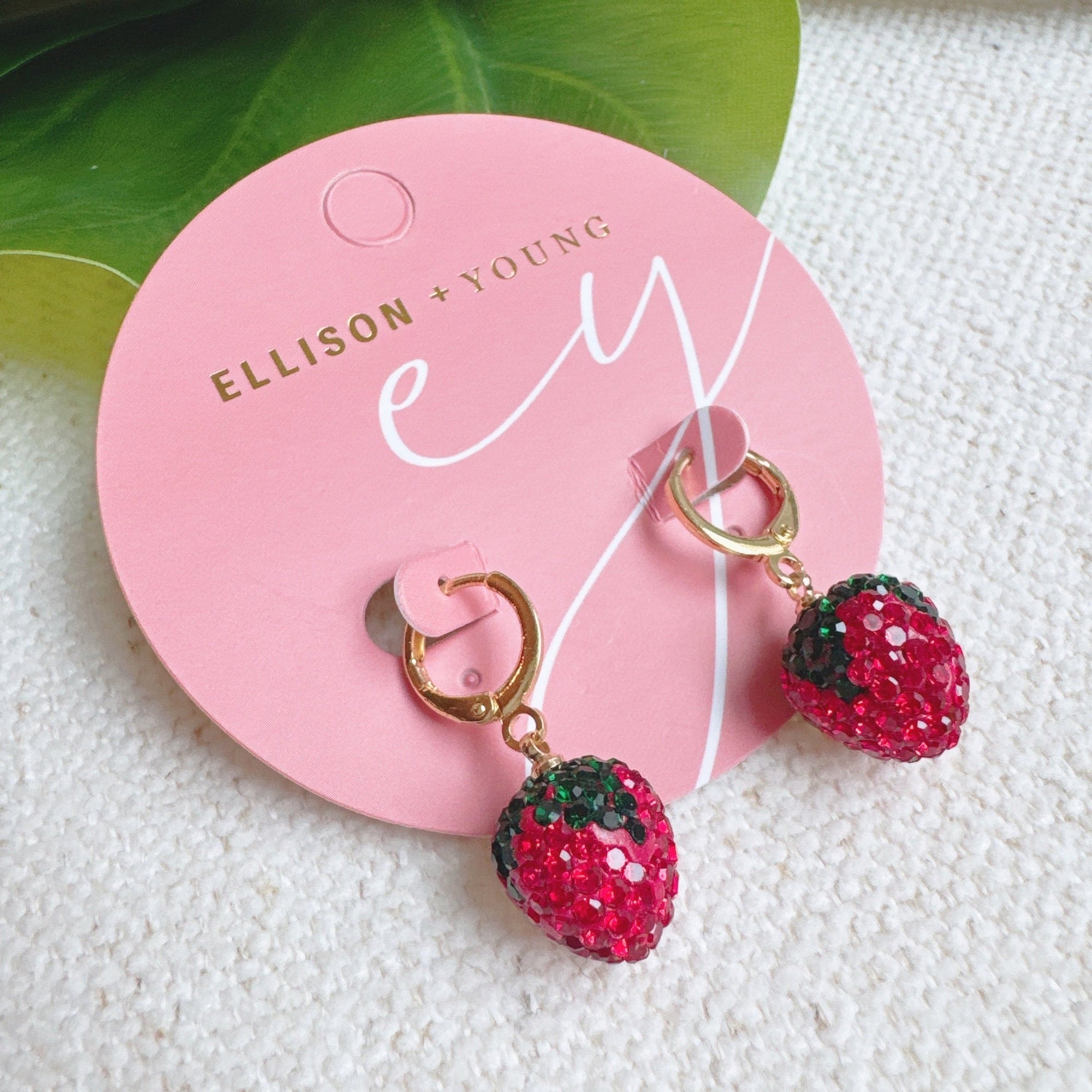 Fresh Cut Strawberry Dangle Huggie Earrings-3