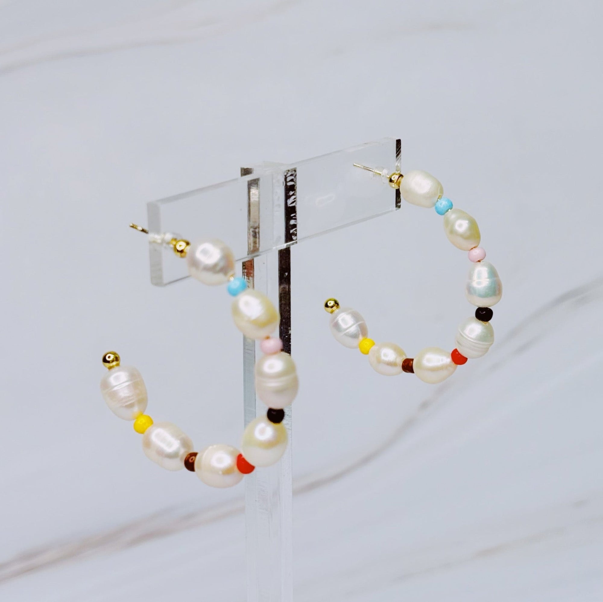 Freshwater Pearl Color Accent Hoop Earrings-0