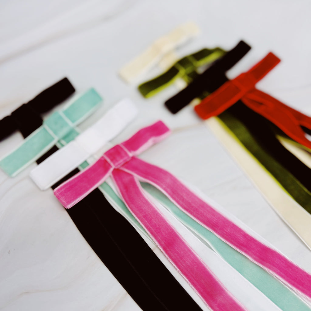 Long And Slim Velvet Bow Hair Clip Set Of 4-0