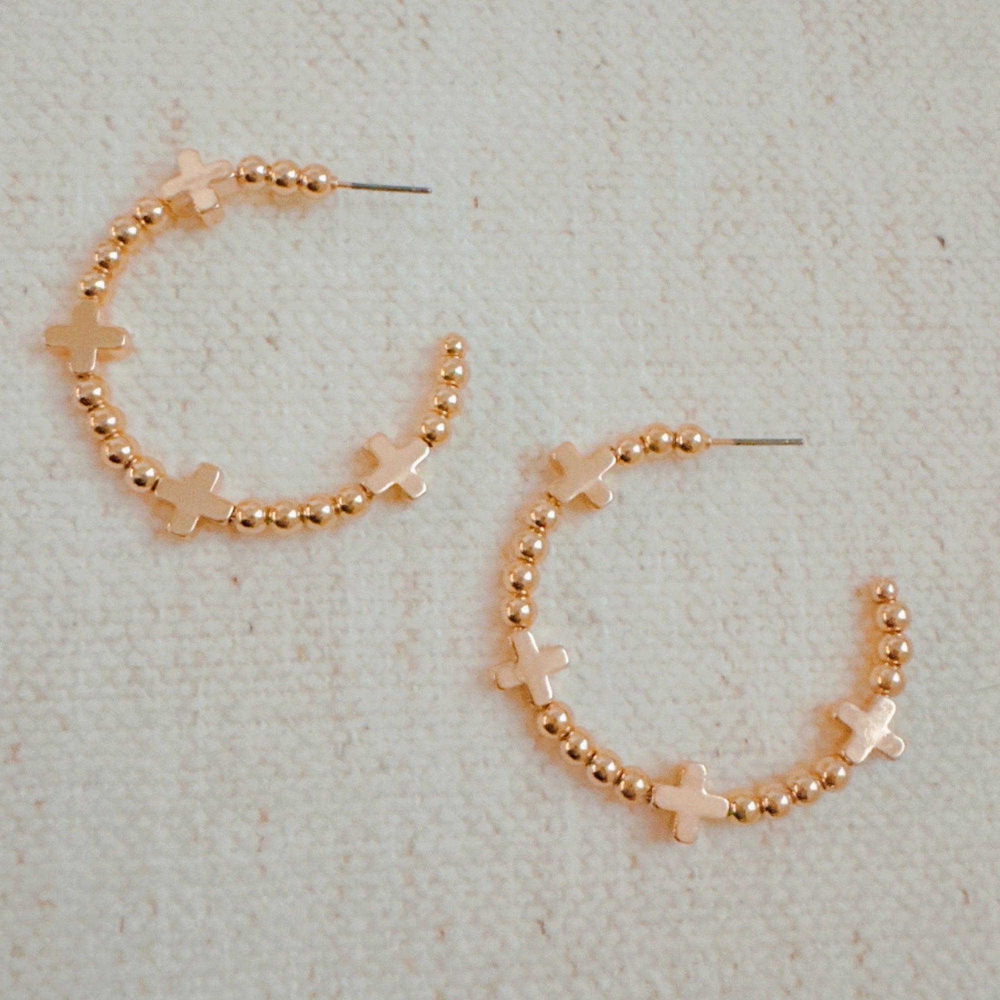 Golden Crosses Beaded Hoop Earrings-2