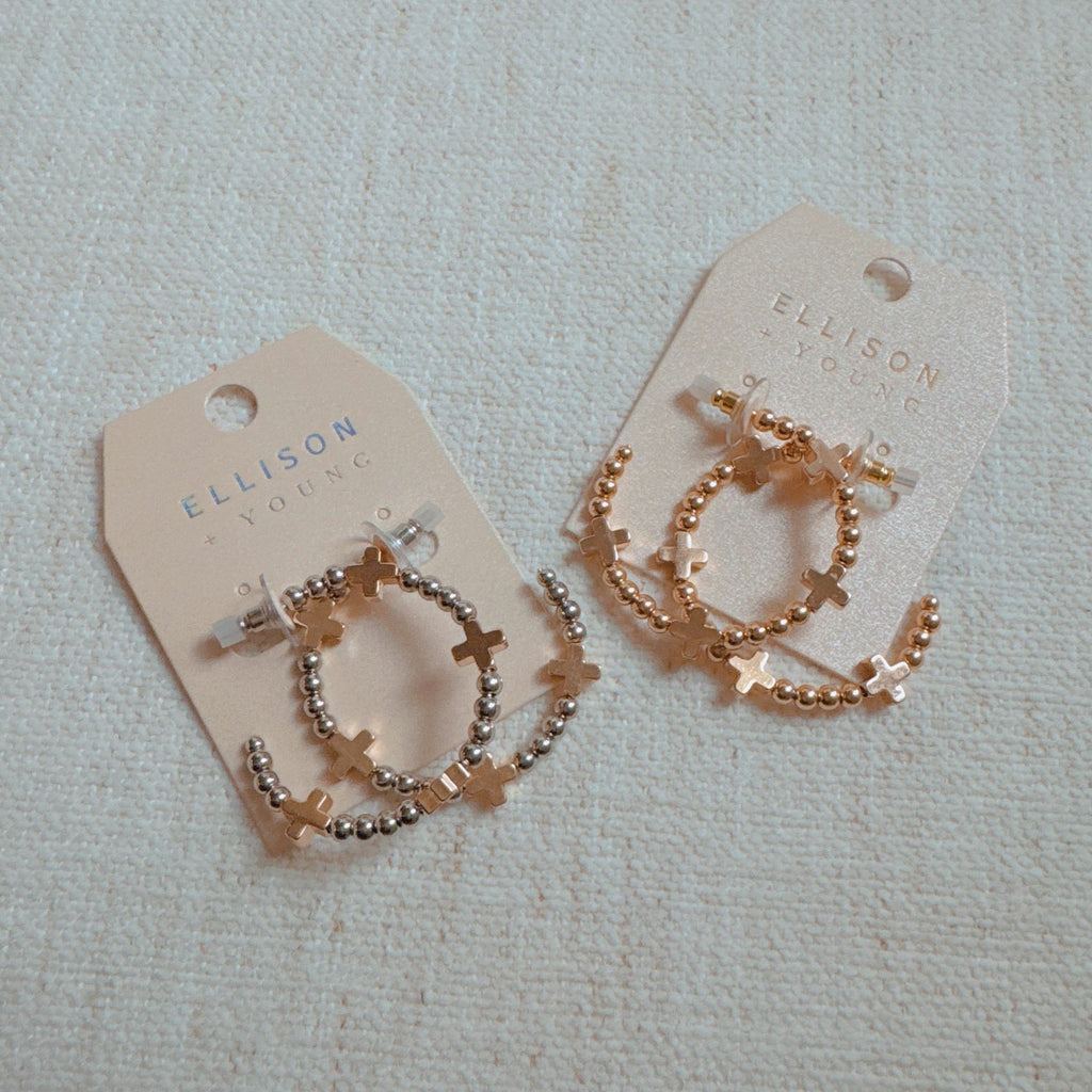 Golden Crosses Beaded Hoop Earrings-3