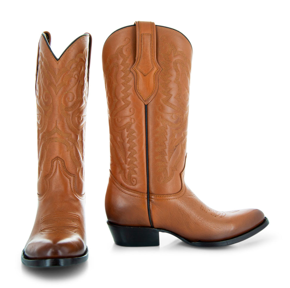 Cowboy Dress Boots | Mens Classic Round-Toe Boots (H7001-Tan)