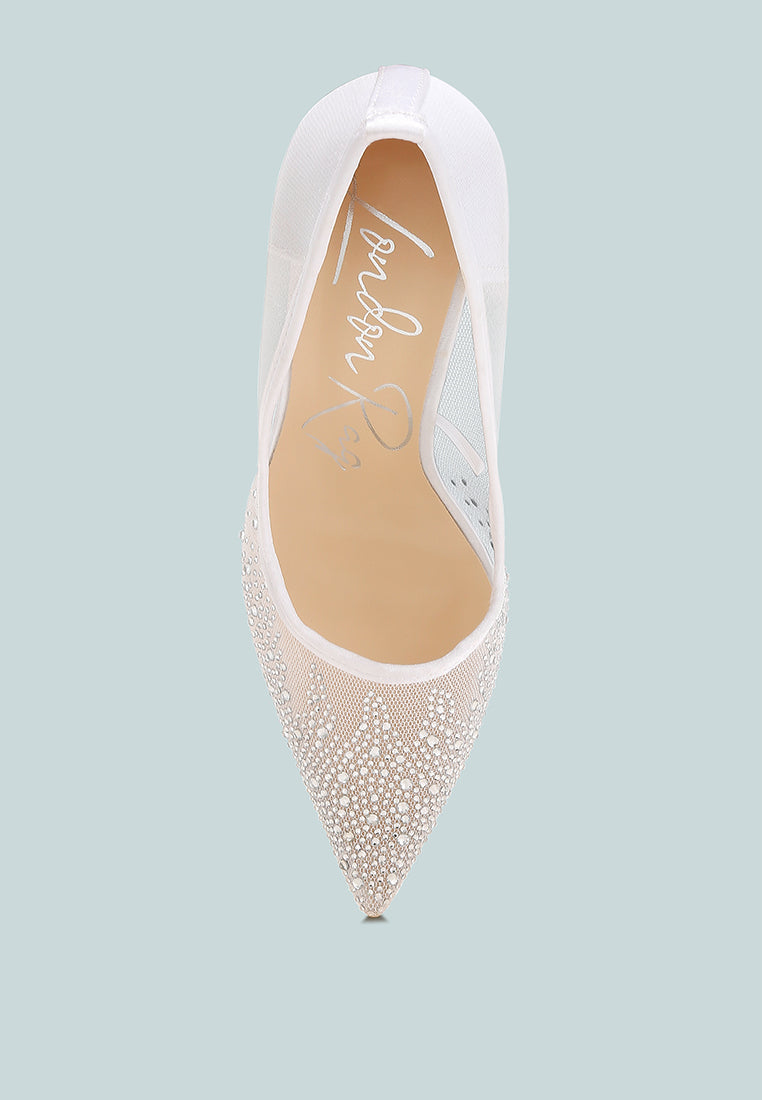 High Ball Mesh Rhinestone Stiletto Pumps-3