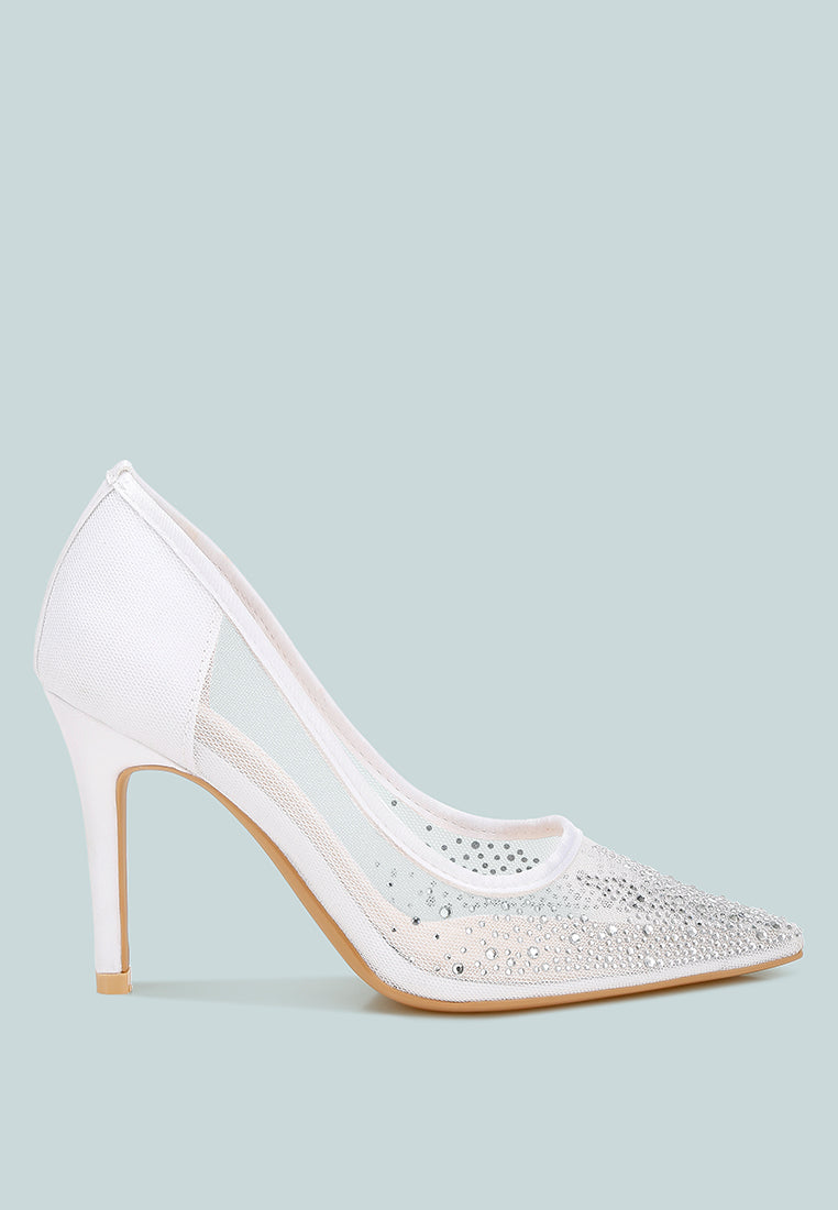 High Ball Mesh Rhinestone Stiletto Pumps-5