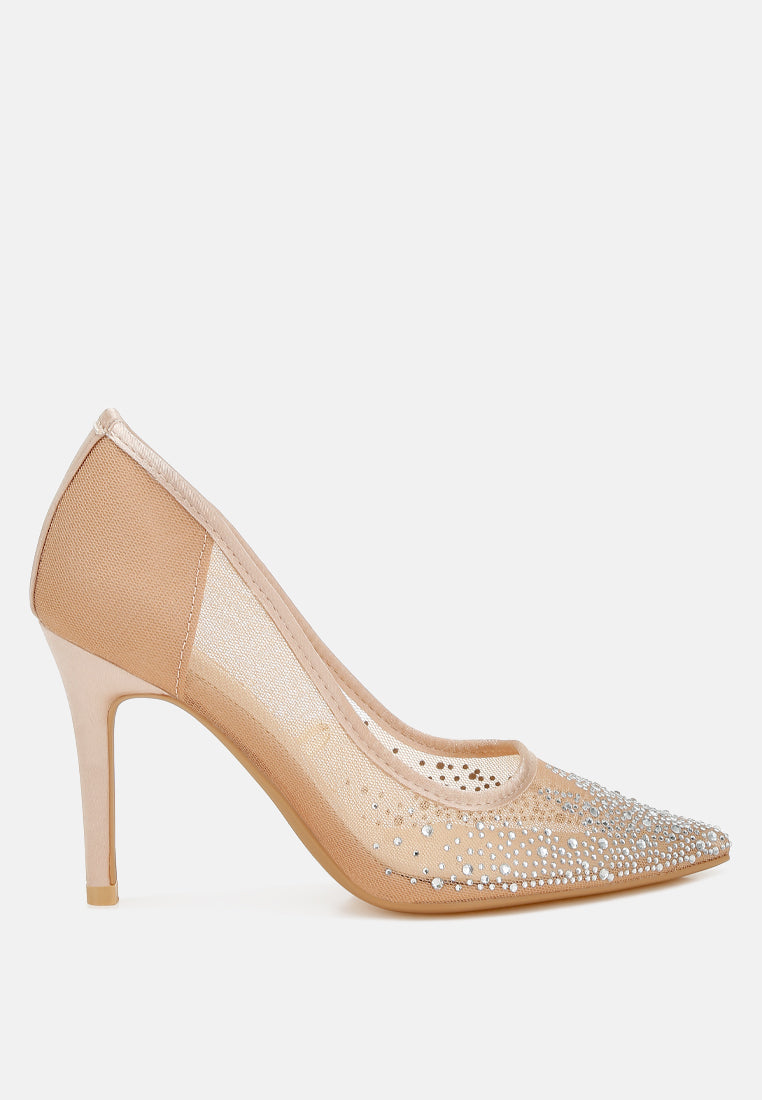 High Ball Mesh Rhinestone Stiletto Pumps-6