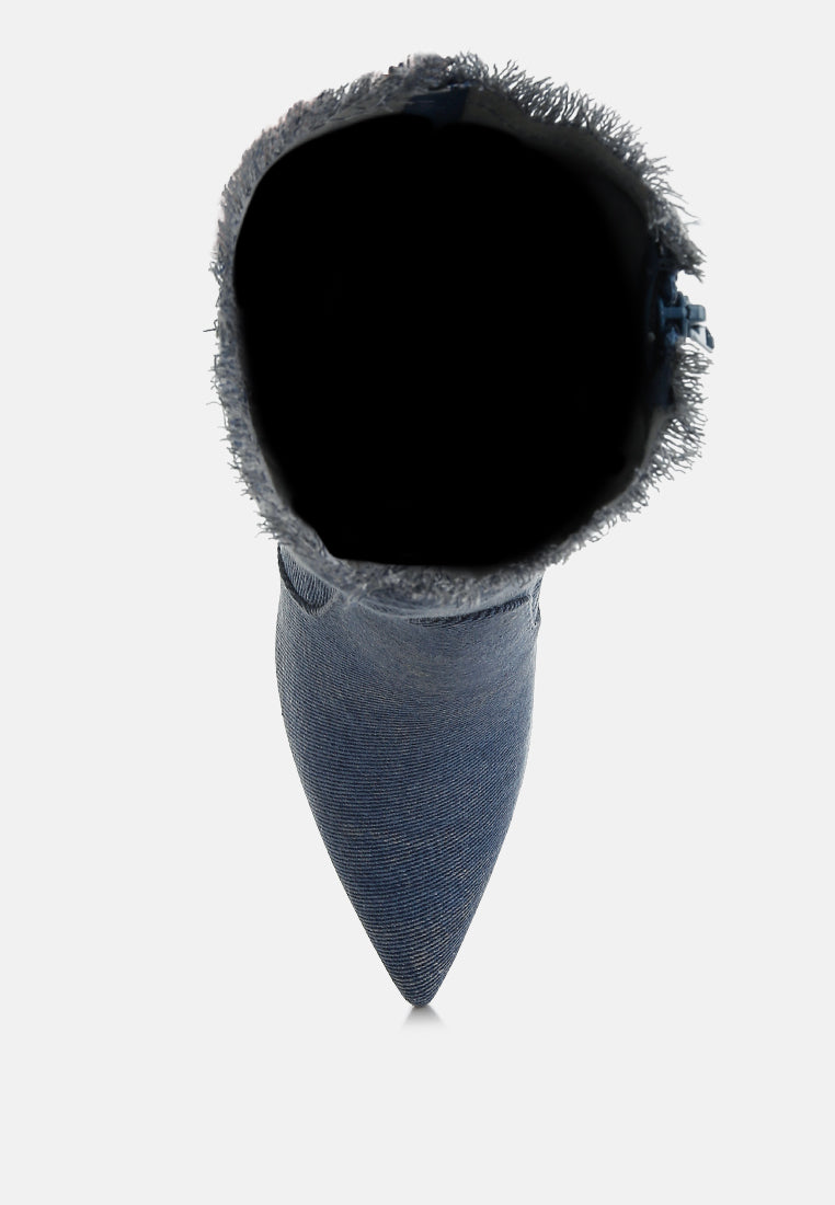 Himkok Distressed Denim Mid-Calf Boots-3