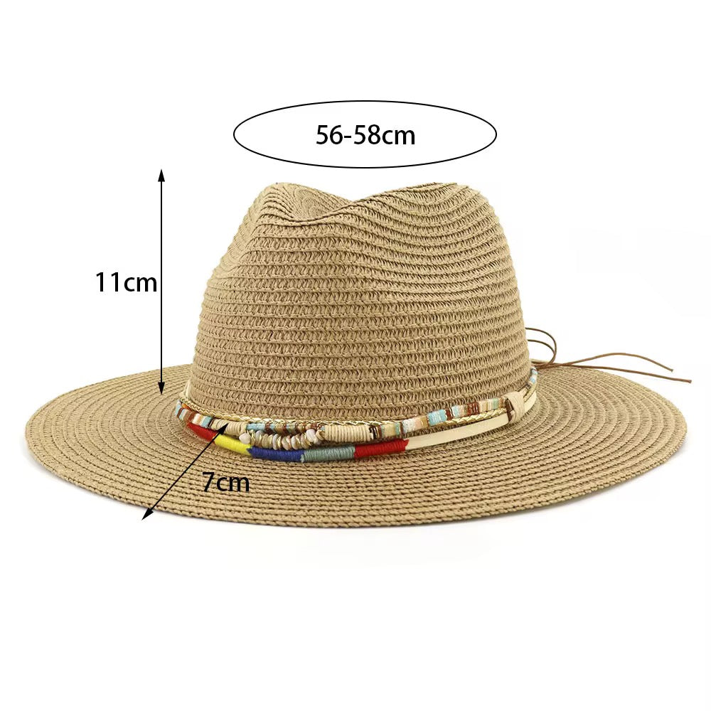 Yours Straw Fedora Hat - Adjustable with Beaded Band - Unisex Natural Grass Hat - Hand Wash Only - 56-58 Size-1