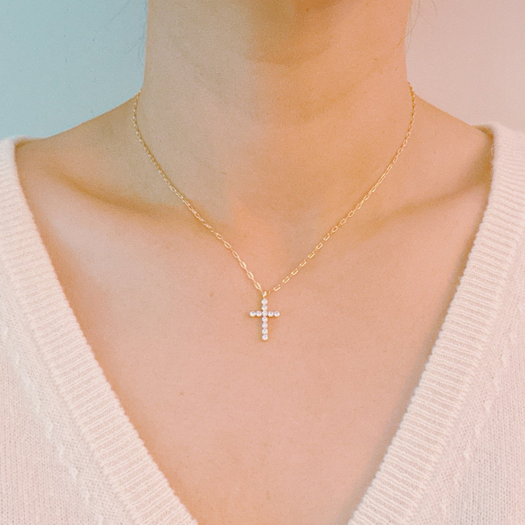 Faceted Crystal Cross Necklace-3