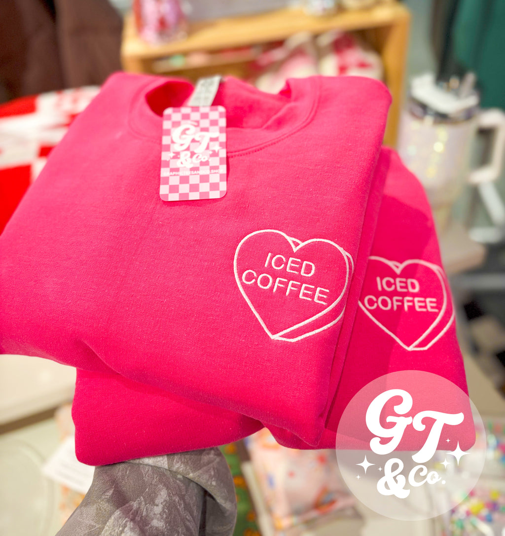 Iced Coffee Heart Embroidered Crewneck *MADE TO ORDER 10-15 BIZ DAYS*