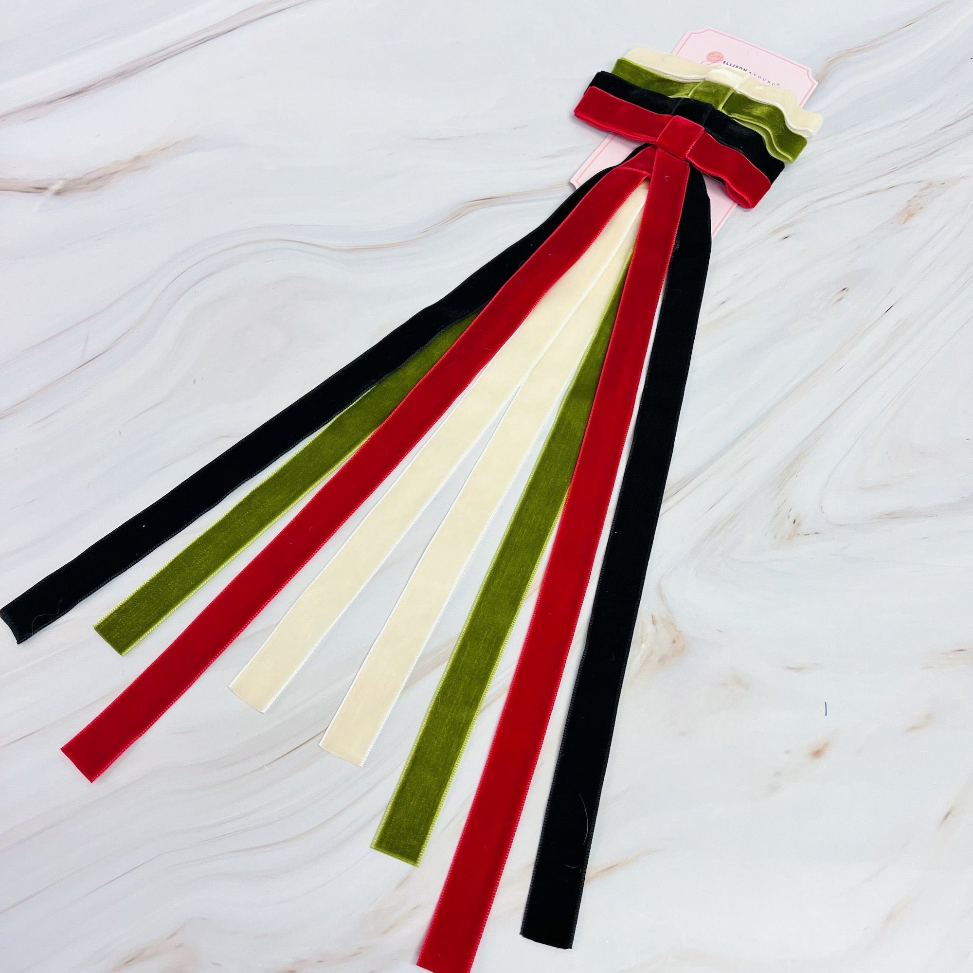 Long And Slim Velvet Bow Hair Clip Set Of 4-2