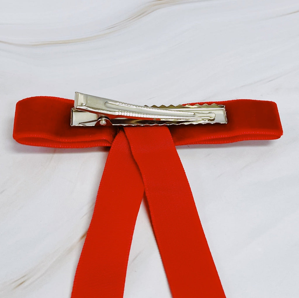 Long And Slim Velvet Bow Hair Clip Set Of 4-3