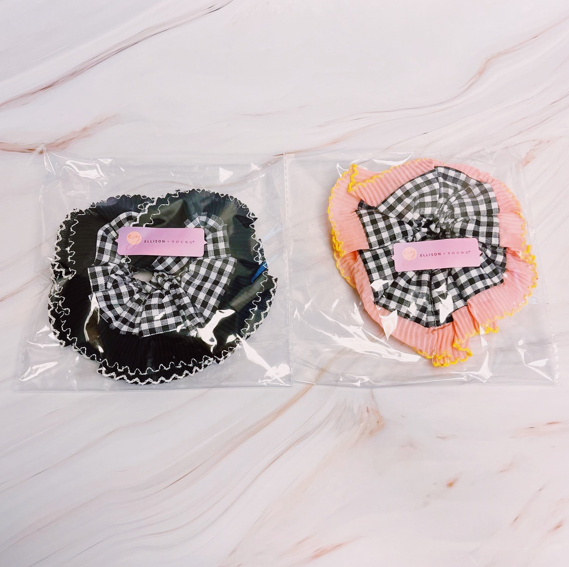 Pleats Frilled Gingham Hair Scrunch-4