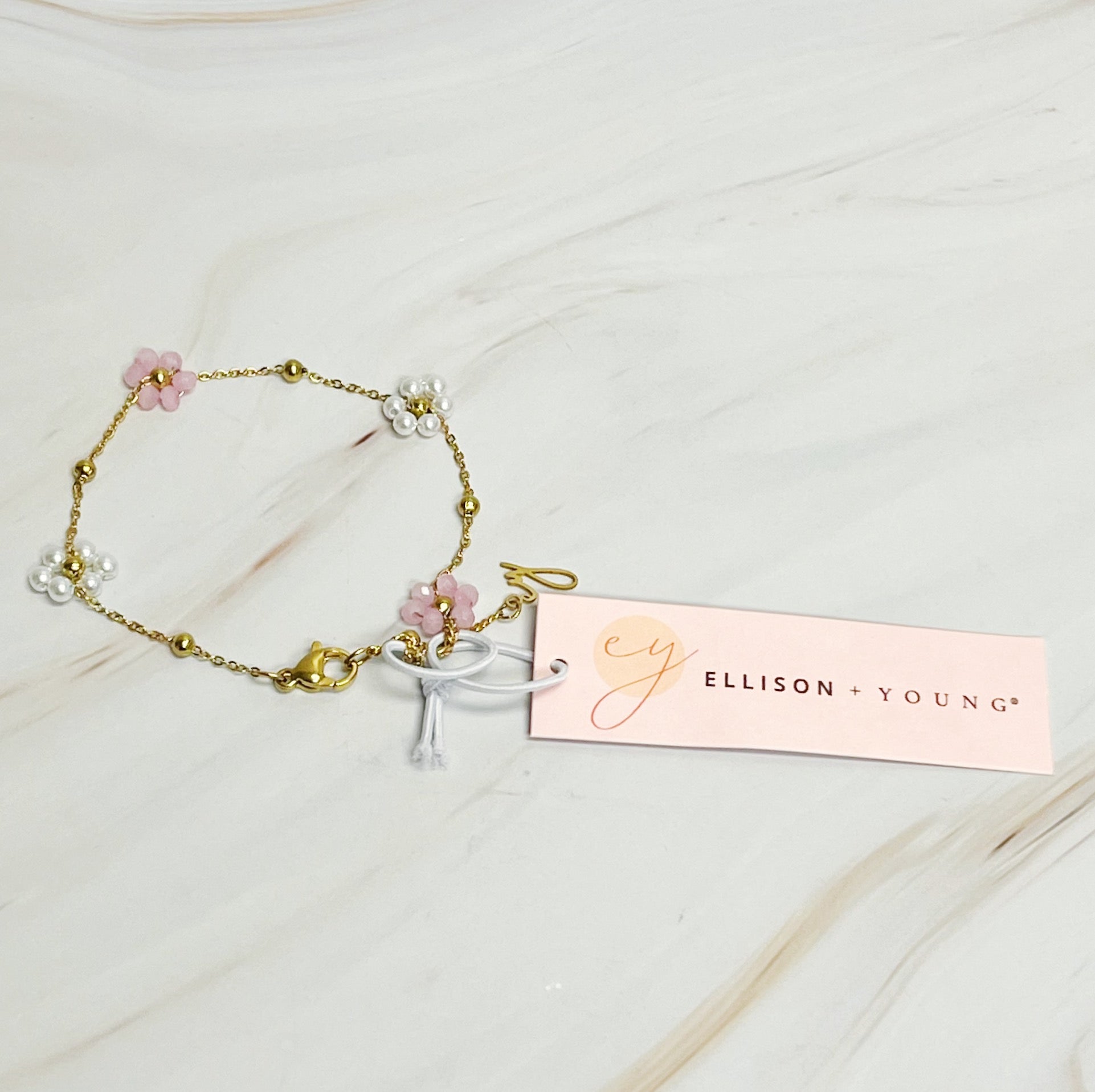 Pearl And Glass Bead Flower Bracelet-4