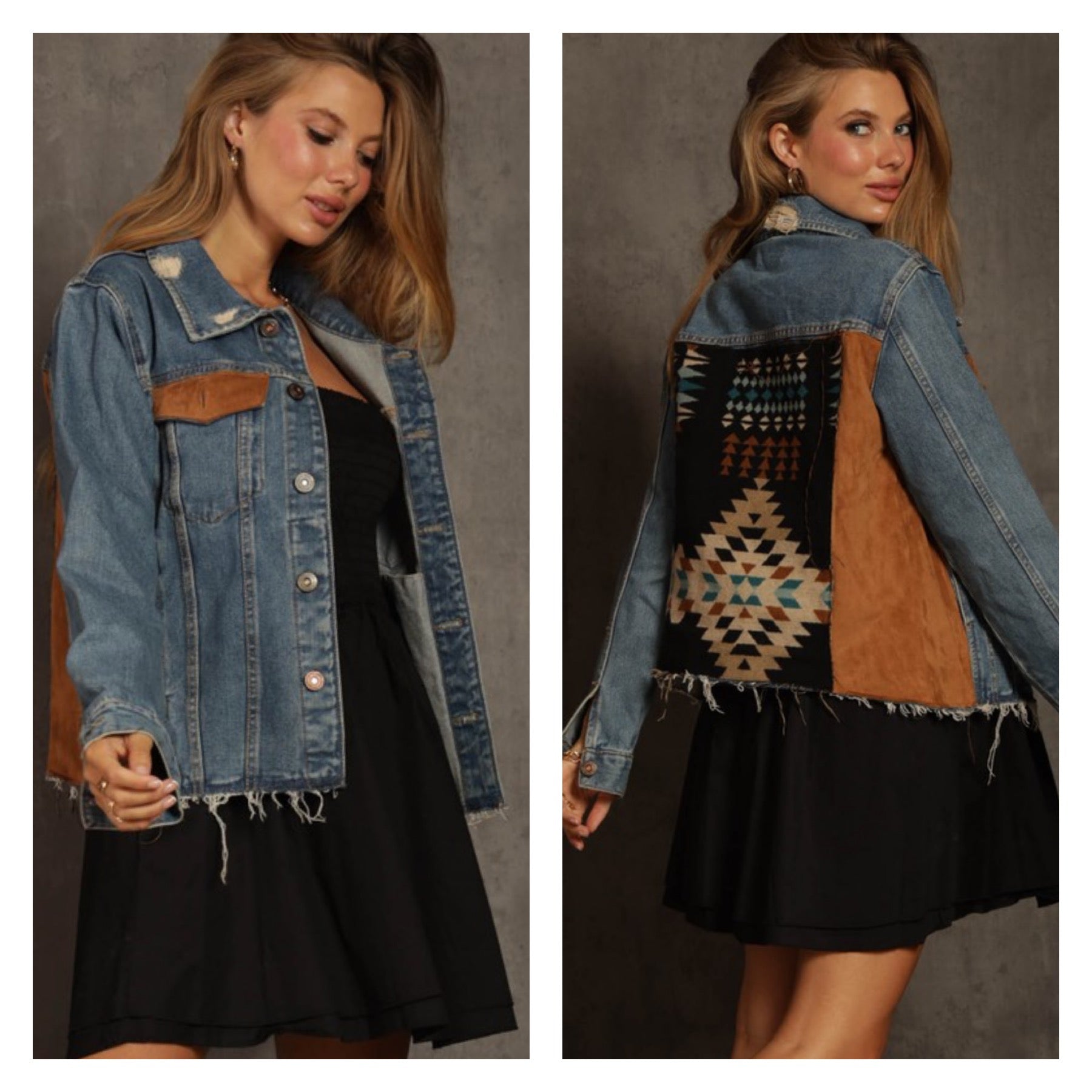 Aztec Denim and Faux Suede Jacket