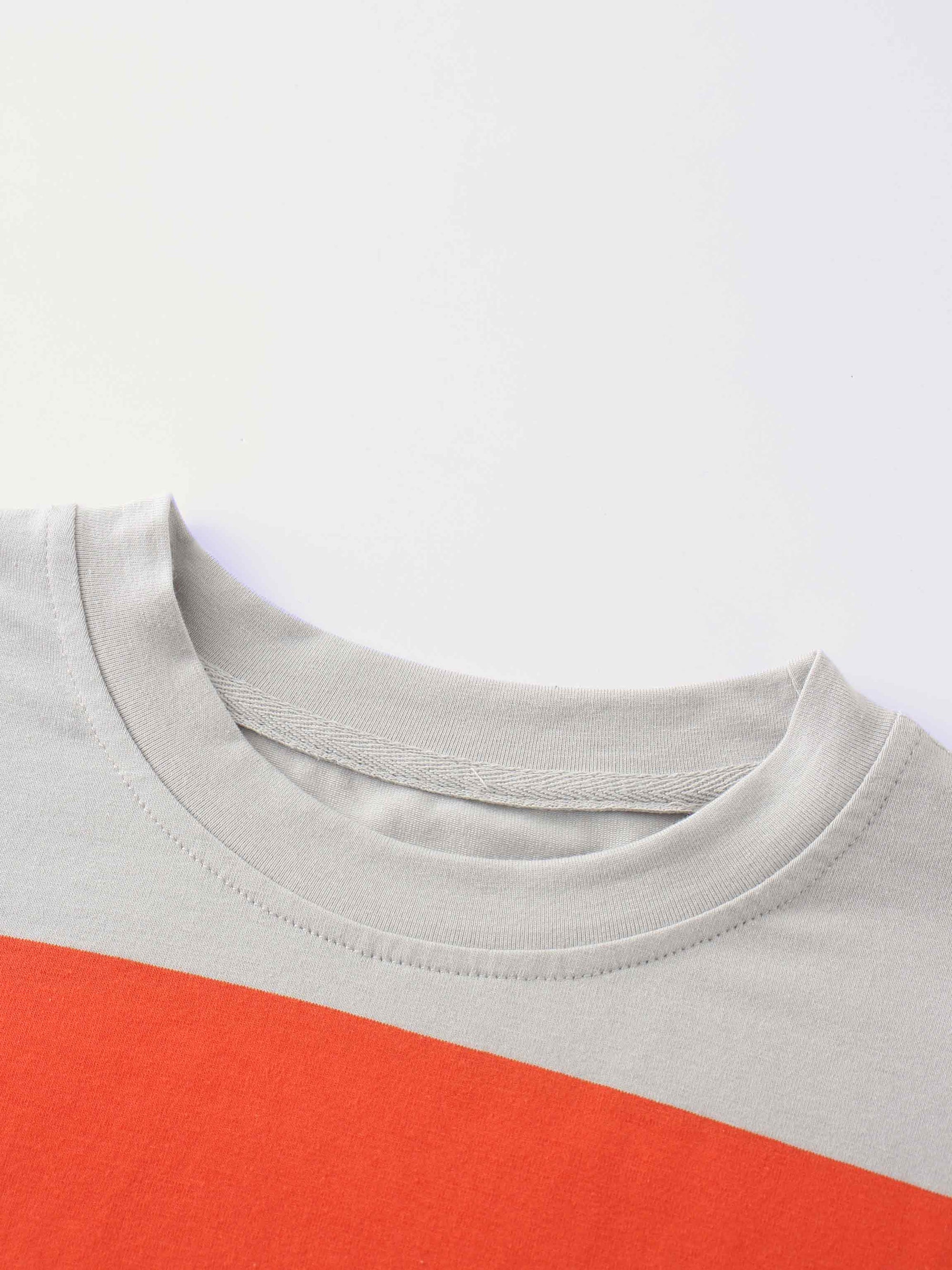 Oversized Rounded Hem T-Shirt-Grey/Orange-2
