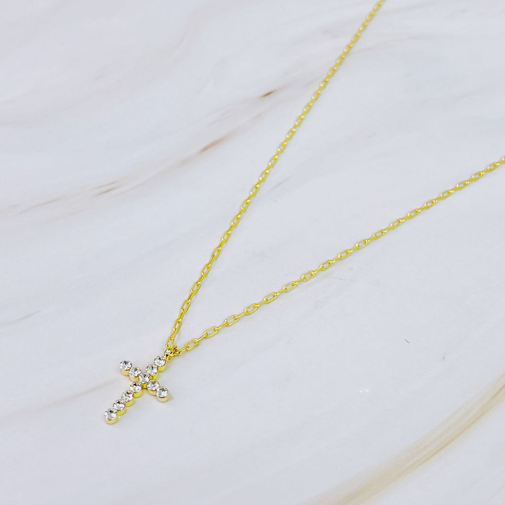 Faceted Crystal Cross Necklace-1